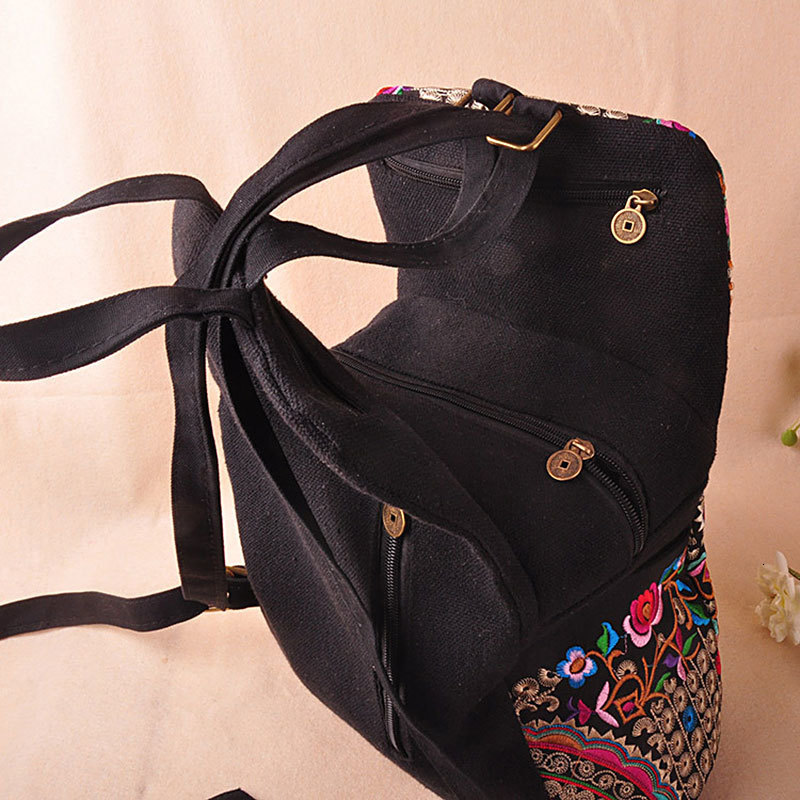 School Bags Veowalk Vintage Artistic Embroidered Women Canvas Backpacks Handmade Floral Embroidery Rucksack Schoolbag Denim Travel 230729