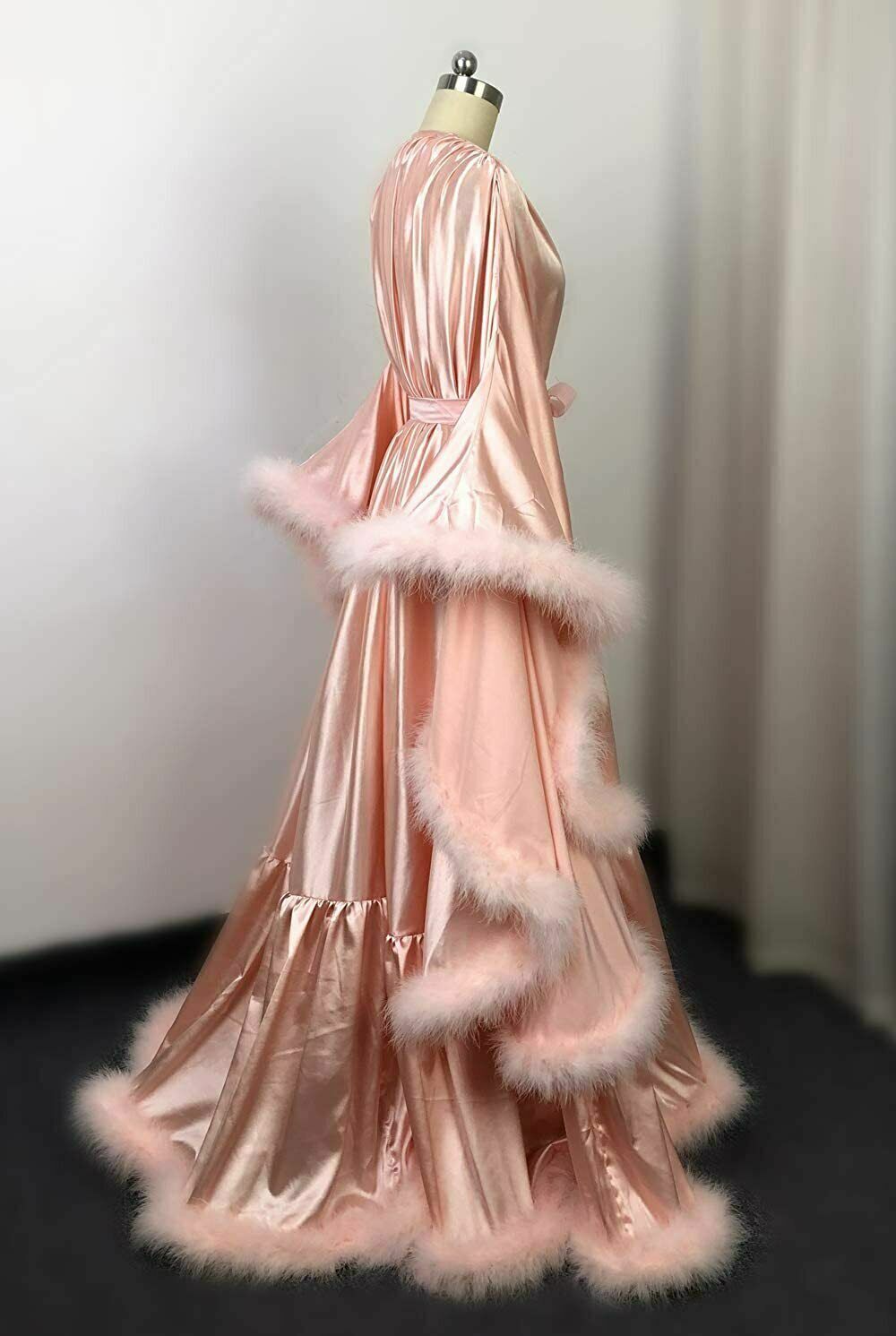 Winter Feather Bridal Robe Sleepwear Long Sleeve Lingerie Wedding Evening Bathrobe Nightwear Custom Made Robe Gowns