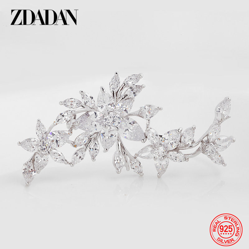 Pins Brooches ZDADAN 925 Sterling Silver Flowers Crystal Brooch For Women Wedding Jewelry Accessories Gift 230729