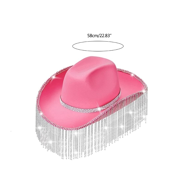 Wide Brim Hats Bucket s Cowgirl Glitter Rave Cow Girl Hat with Fringe Adult Size Cowboy for Party 3 Color 230729