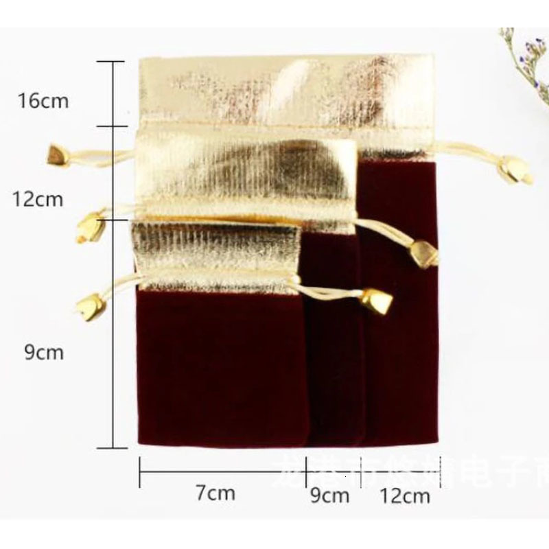 Jewelry Pouches Bags 50Pcslot Velvet Bag Flannel Jewelry Sachet Gold Plated Packaging Bag Drawstring Gift Bag 3 Specifications 230728