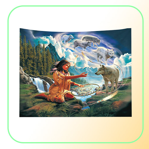 nordic animal wall hanging tapestry decorative wolf cloth home room decor winter farmhouse tenture mural3959841