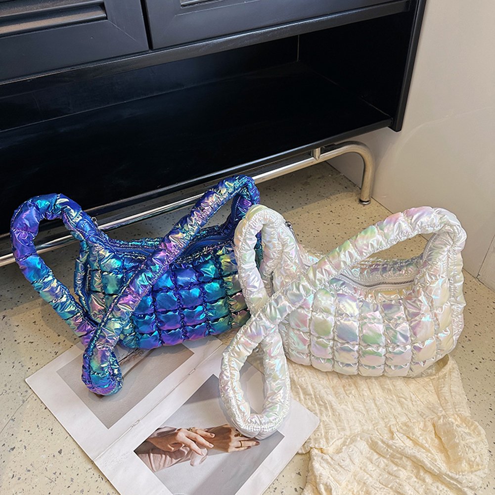 Evening Bag Travel Handbags Quilted Pleated Bubbles Cotton Padded Bag Embroidery Thread Colorful Fashion Casual Messenger 230729