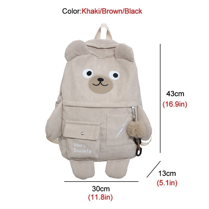 School Bags Creative Cartoon Backpack Women Cute Bear Casual Backpacks Large Corduroy Embroidery Schoolbag For Teenage Student 230728