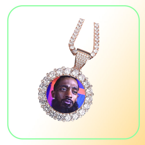Hip Hop Solid core Iced Out Custom Picture Pendant Necklace with Rope Chain Charm Bling Jewelry For Men Women