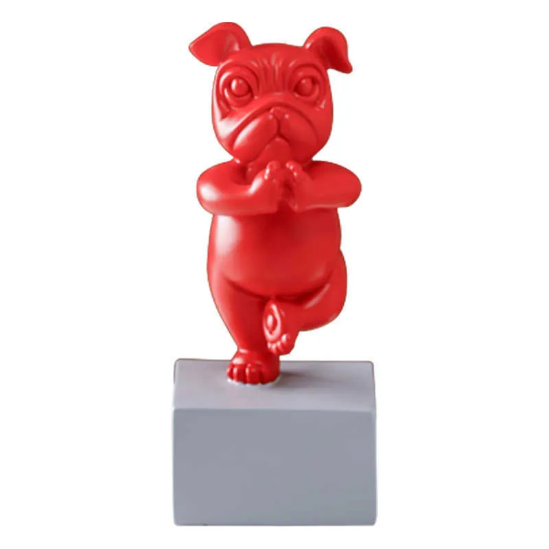 Lovely Yoga French Bulldog Statue Resin Figurines Nordic Creative Cartoon Animals Sculpture Children' Room Decor Crafts 210823