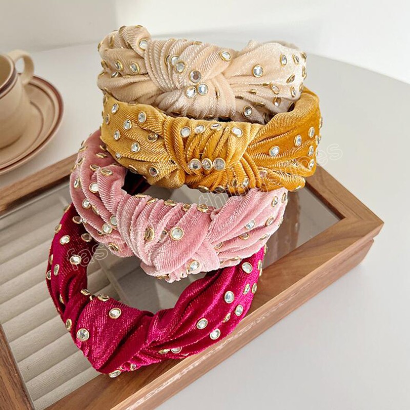 New Fashion Headband For Women Wide Side Velvet Turban Autumn Winter Shining Rhinestone Hair Accessories