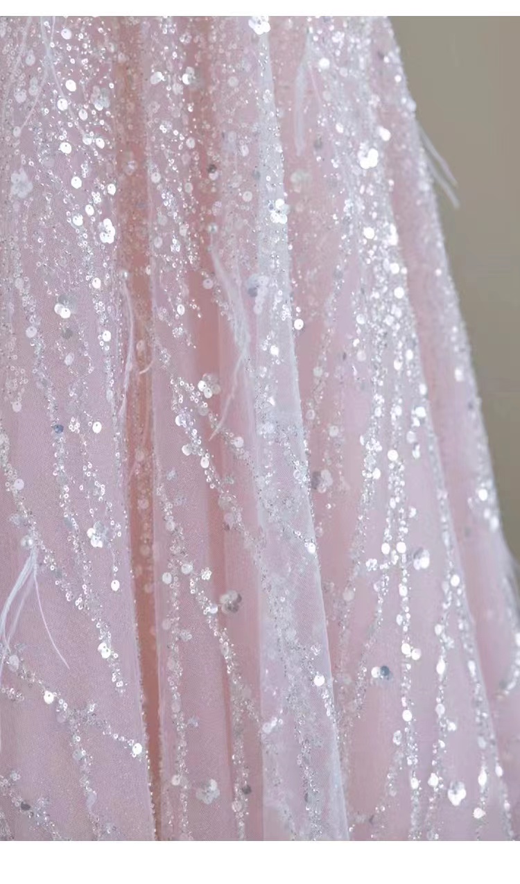 Bg Sequined New Prom Dresses Black Girls Long Shiny Applique Sweep Train Evening Formal Gowns Tail Party Dress