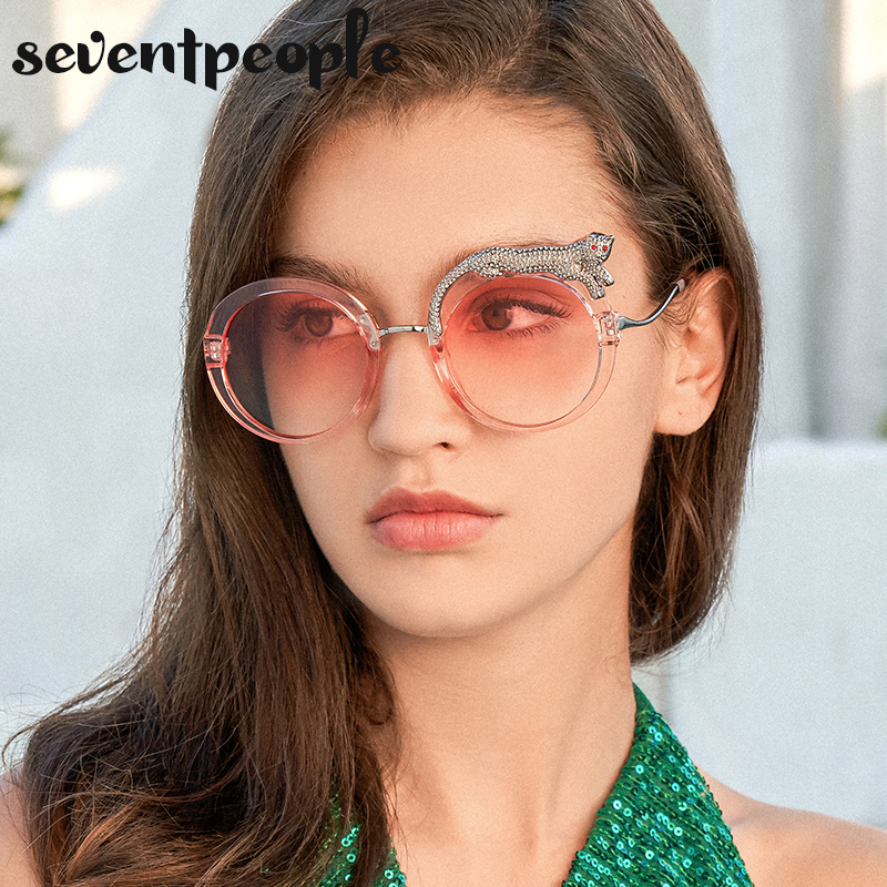 Sunglasses Round Women Crystal Leopard Shaped Sun Glasses for Female Fashion Anti Blue Light Eyeglasses Ladies 230729