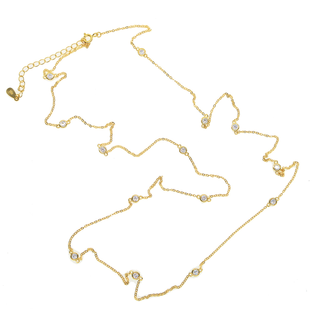 Strands Strings 925 Sterling Silver CZ Station Chain Necklace Sparking 5A Cubic Zirconia One Double Triple Multi Row Women Collar 230729