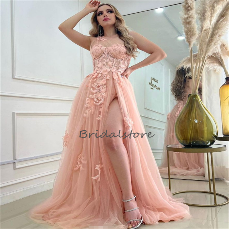 Charming Lilac High Slit Prom Dress With Florals Elegant One Shoulder A Line Tulle Long Evening Dress 2024 Peach Birthday Party Gown Plus Size Formal 
