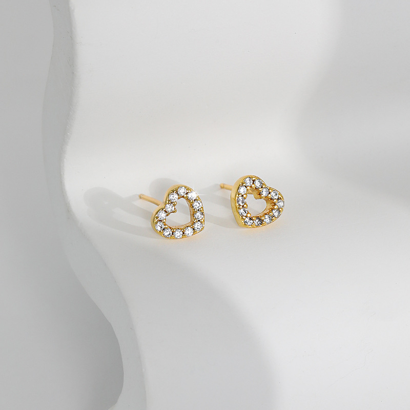Women's Peach Heart Design Diamond Studs - Handcrafted in 18K Gold Plate Over S925 Sterling Silver
