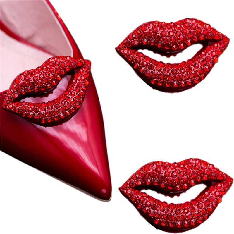 Shoe Parts Accessories Classic Red Lips Shoe Clips Detachable Rhinestones Shoe Decoration Women Pumps DIY Crafts Wedding Party Accessories Charms 2 Pc