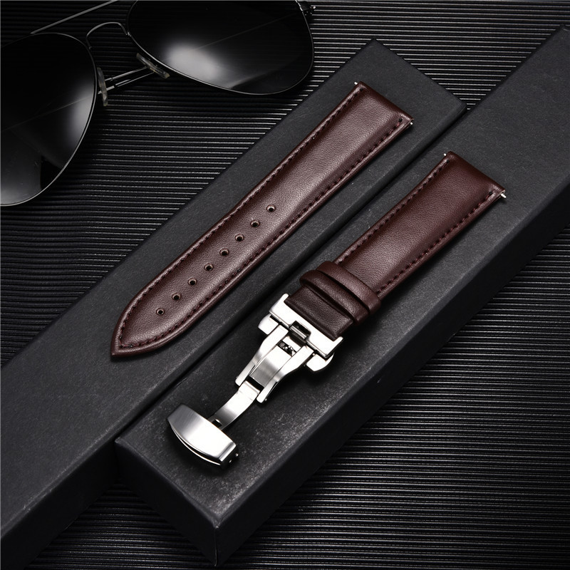 Watch Bands Smooth Genuine Calfskin Leather Watchband 18mm 20mm 22mm 24mm Straps with Solid Automatic Butterfly Buckle Business Watch Band 230729