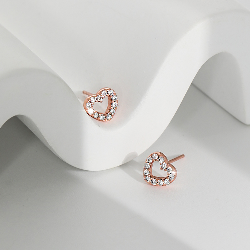 Women's Peach Heart Design Diamond Studs - Handcrafted in 18K Gold Plate Over S925 Sterling Silver