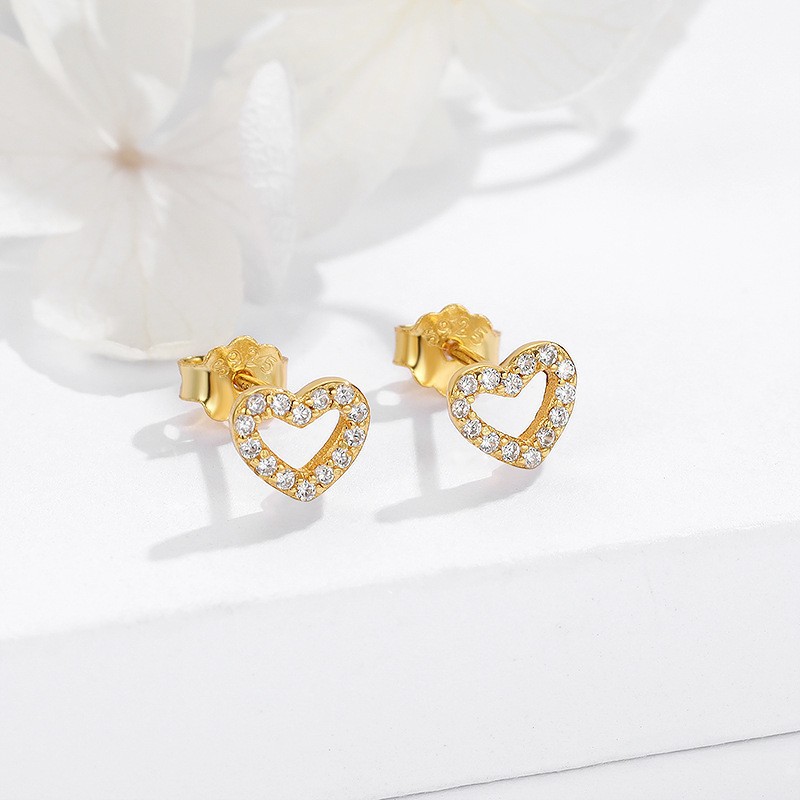 Women's Peach Heart Design Diamond Studs - Handcrafted in 18K Gold Plate Over S925 Sterling Silver