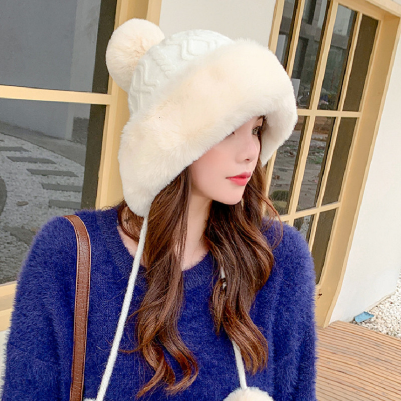 Beanie Skull Caps Pompom Winter Hats For Wome Earmuffs Thicken Ear flapped Hat Fleece Lined Girl Knit Bonnets Cute Ladies Ear Beanies Cap 230729