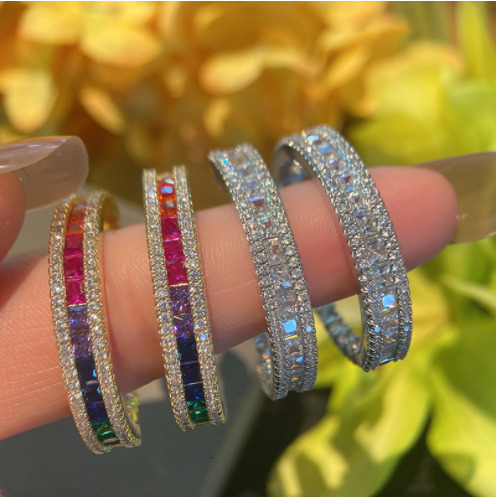 Hoop Huggie S925 silver needle earrings gradient rainbow personality hoop female color 230729