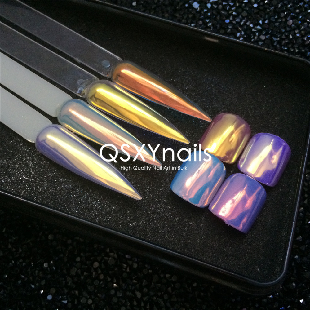 Nail Glitter 05g TOP QUALITY SUPER MIRROR Aurora Powder Neon Mermaid Unicorn Pigment Glitter Gold Orange Chrome Smooth Rubbing for Nail Gel 230729