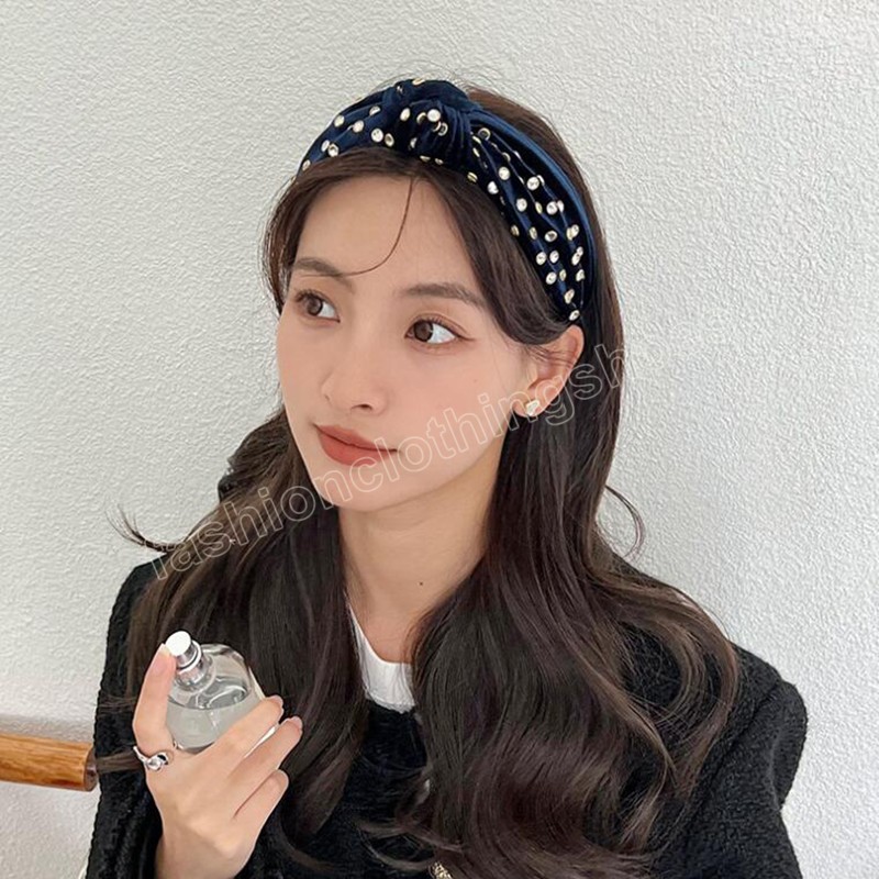 New Fashion Headband For Women Wide Side Velvet Turban Autumn Winter Shining Rhinestone Hair Accessories