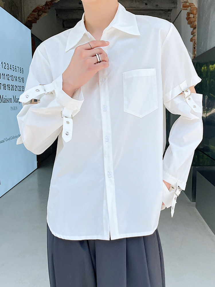 Men's Casual Shirts PFNW Punk Darkwear High Street Nihce Style Shirt Spliced Sleeve Necktie Tops Summer Spring Blouse 12A1583 230729