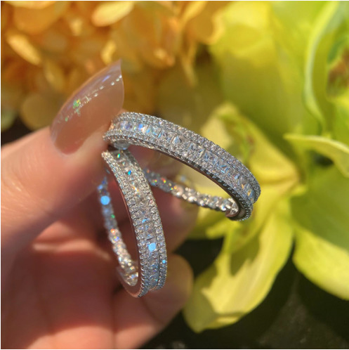 Hoop Huggie S925 silver needle earrings gradient rainbow personality hoop female color 230729