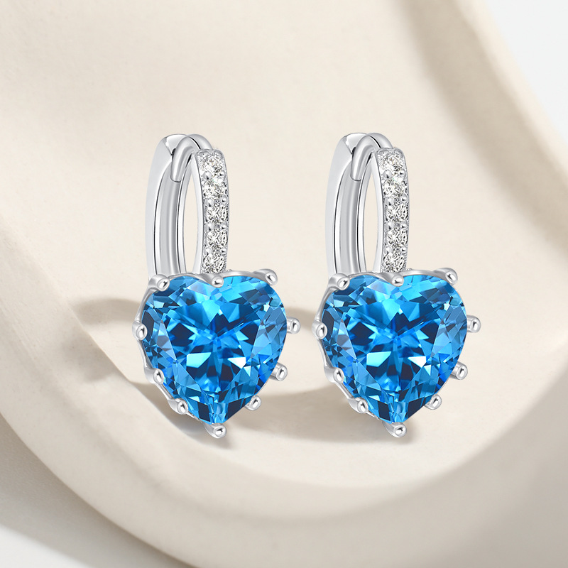 Women's Silver Pendant Heart Stud Earrings with Clear CZ Stones - Elegant Designer Luxe Fashion Jewelry