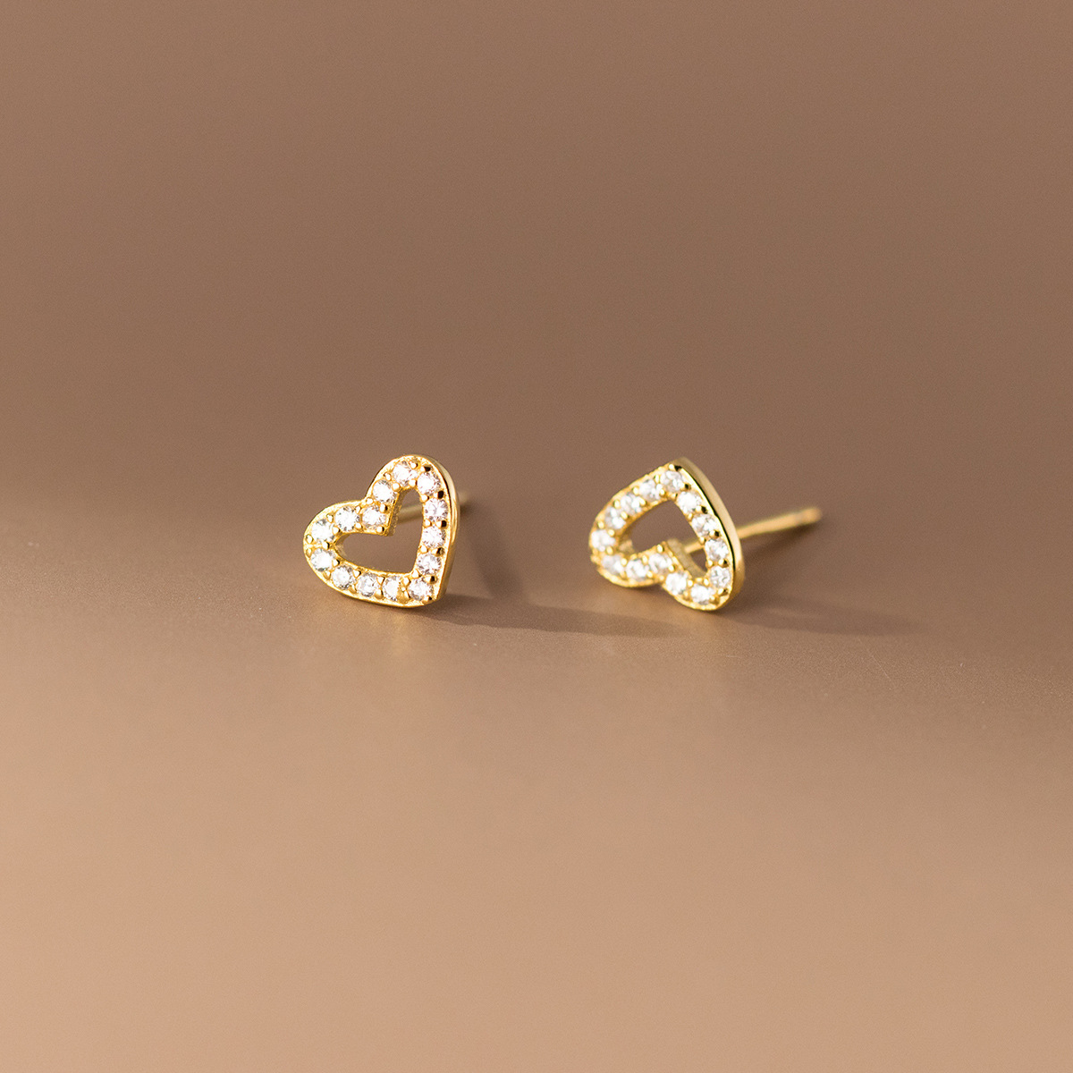 Women's Peach Heart Design Diamond Studs - Handcrafted in 18K Gold Plate Over S925 Sterling Silver