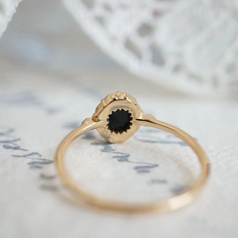 Wedding Rings LAMOON Natural Black Agate Ring For Women Gemstone 925 Sterling Silver Gold Vermeil Fine Jewelry Vintage Elegant Bijou 230729