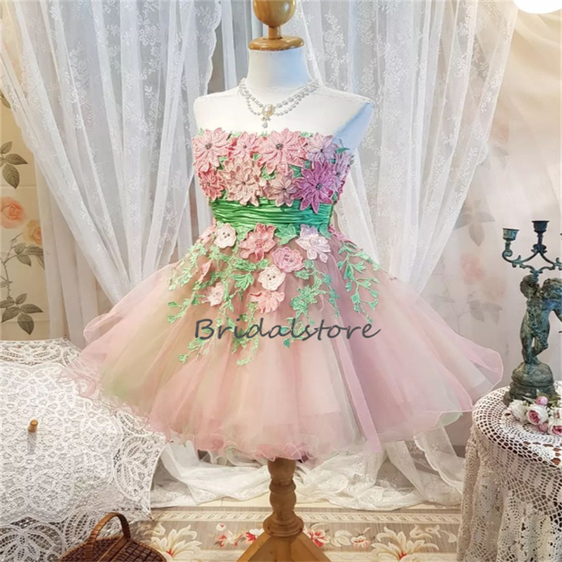 Cute Pink Flower Lace Prom Dress 2023 Sexy Strapless Short Cocktail Party Dresses Chic A Line Graduation Homecoming Party Gown Elegant Women Dinner Ce