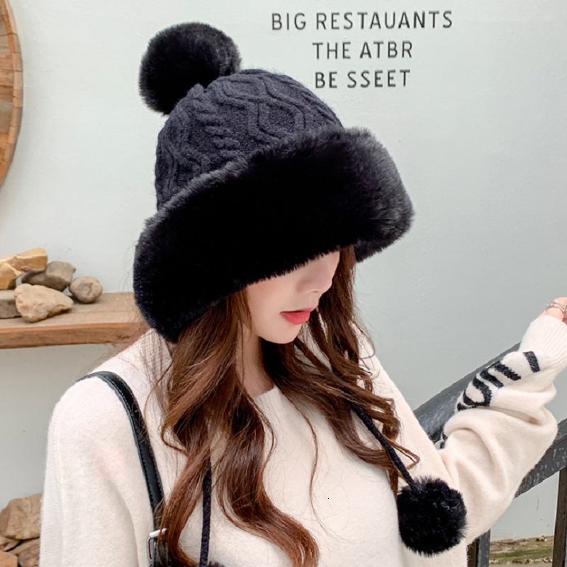 Beanie Skull Caps Pompom Winter Hats For Wome Earmuffs Thicken Ear flapped Hat Fleece Lined Girl Knit Bonnets Cute Ladies Ear Beanies Cap 230729
