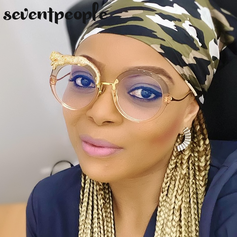 Sunglasses Round Women Crystal Leopard Shaped Sun Glasses for Female Fashion Anti Blue Light Eyeglasses Ladies 230729