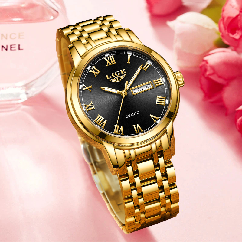 Wristwatches LIGE Gold Watch Women Watches Ladies Creative Steel Womens Bracelet Watches Female Waterproof Clock Relogio Feminino 230729