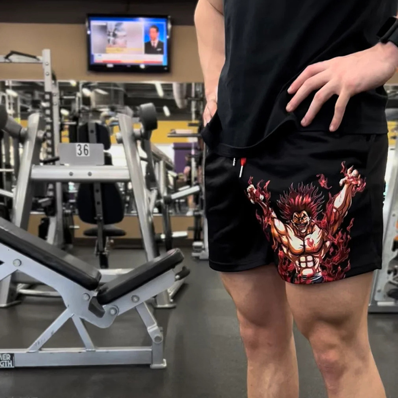 Men's Shorts Anime Baki Gym for Men Athletic Fitness Workout with Pockets Elastic Waist Quick Dry Bodybuilding Running Training 230729