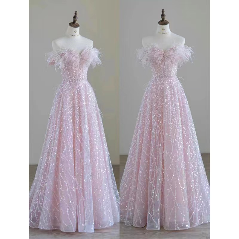 Bg Sequined New Prom Dresses Black Girls Long Shiny Applique Sweep Train Evening Formal Gowns Tail Party Dress
