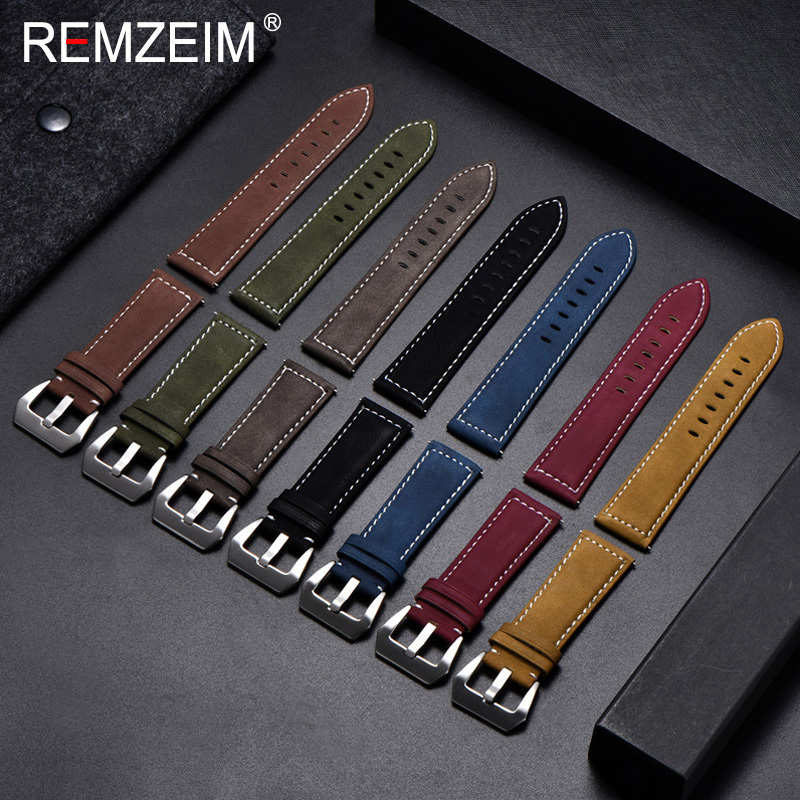 Watch Bands Genuine Leather Watchband Bracelet Black Blue Brown Vintage Matte Watch Strap For Women Men 18mm 20mm 22mm 24mm Wrist Band 230729