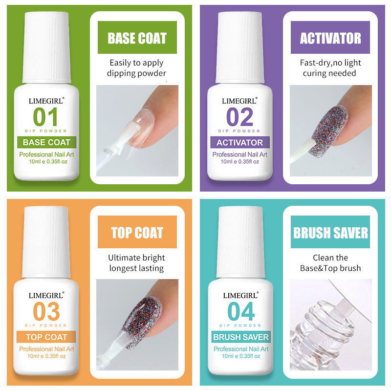 Nail Glitter Limegirl Dipping Nail Powder Set No Need Lamp Cure Nail Color iridescent Glitter Natural Dry Dip Nail Decoration Kit French Nail 230729