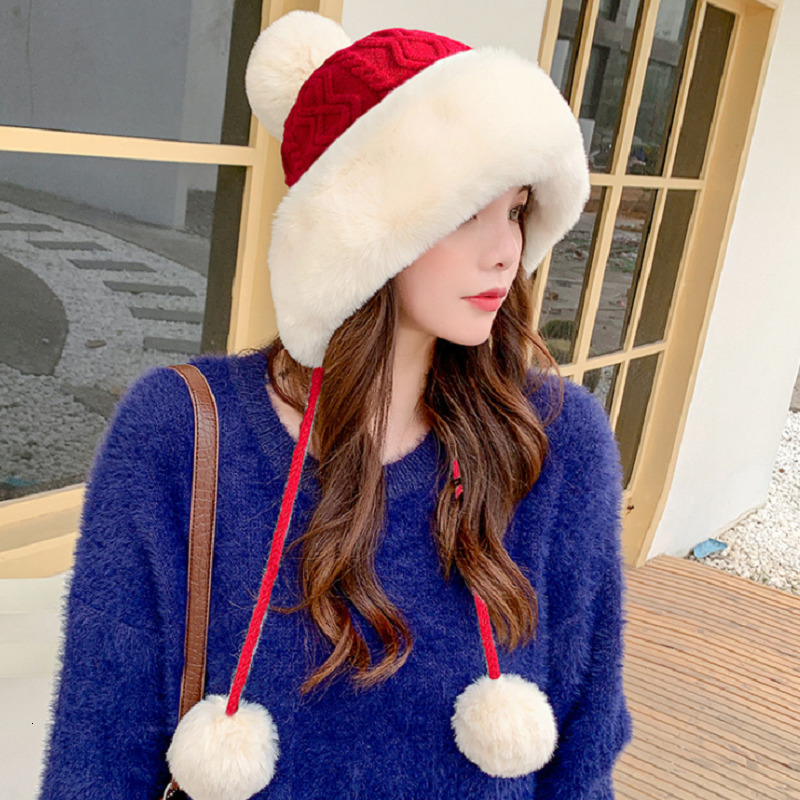Beanie Skull Caps Pompom Winter Hats For Wome Earmuffs Thicken Ear flapped Hat Fleece Lined Girl Knit Bonnets Cute Ladies Ear Beanies Cap 230729