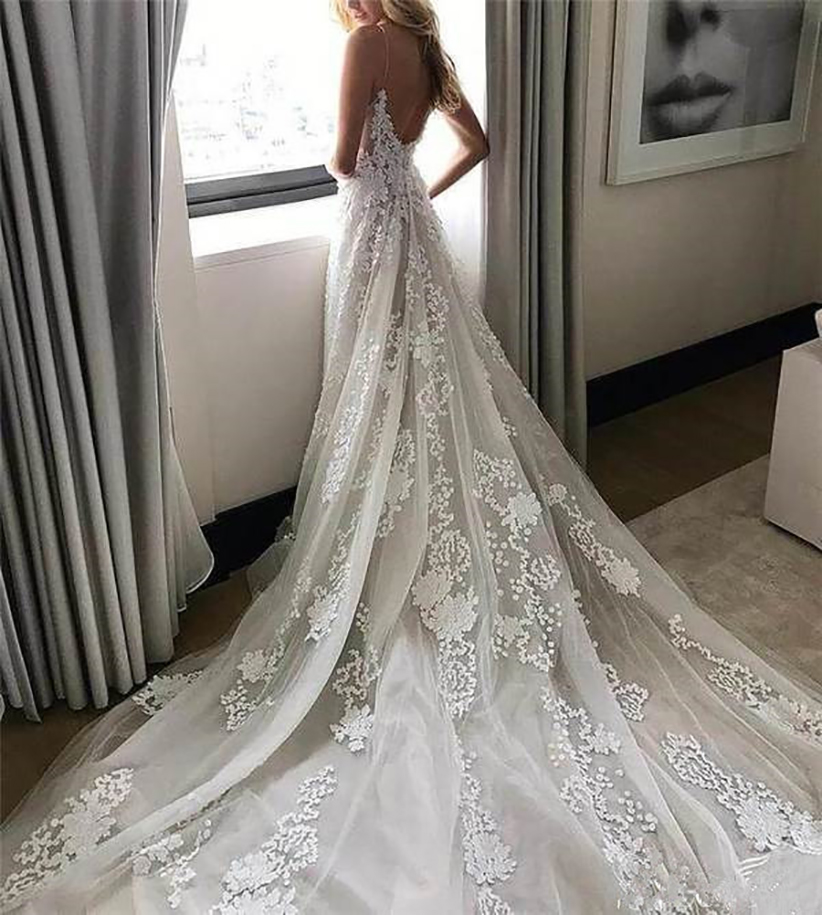 Lace Boho Wedding Dresses 2023 Spaghetti Straps V-neck Wedding Gowns Beach Bride Dress Vestido De Noiva