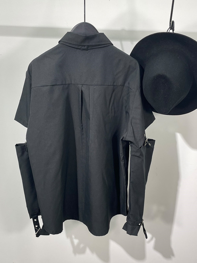 Men's Casual Shirts PFNW Punk Darkwear High Street Nihce Style Shirt Spliced Sleeve Necktie Tops Summer Spring Blouse 12A1583 230729