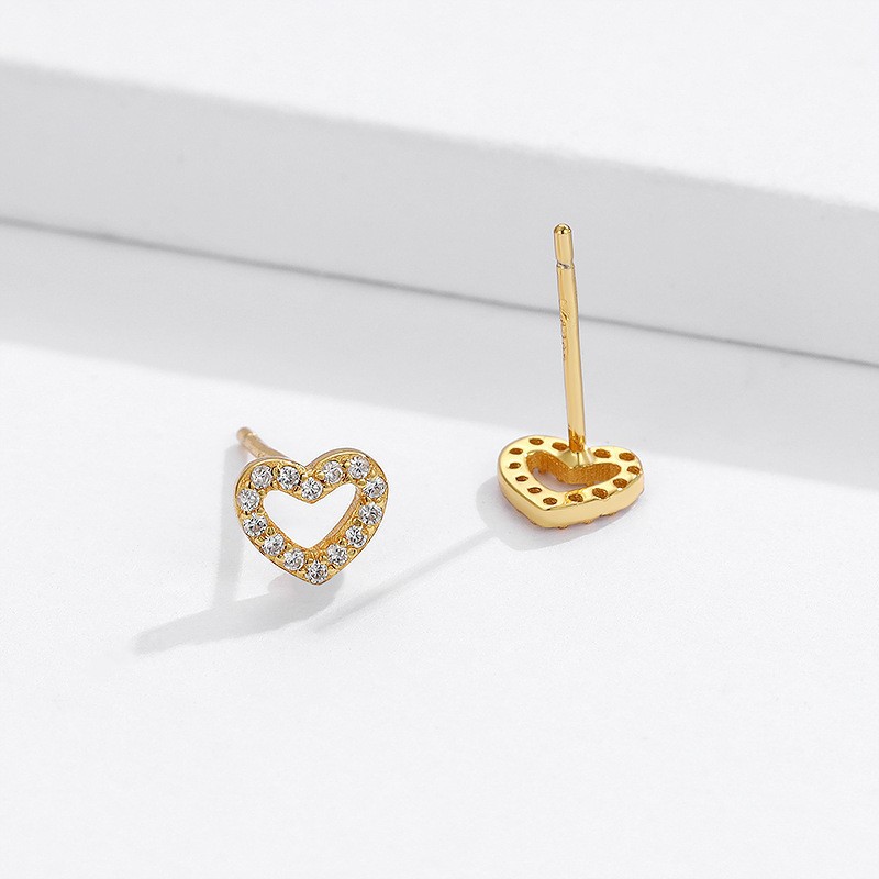Women's Peach Heart Design Diamond Studs - Handcrafted in 18K Gold Plate Over S925 Sterling Silver
