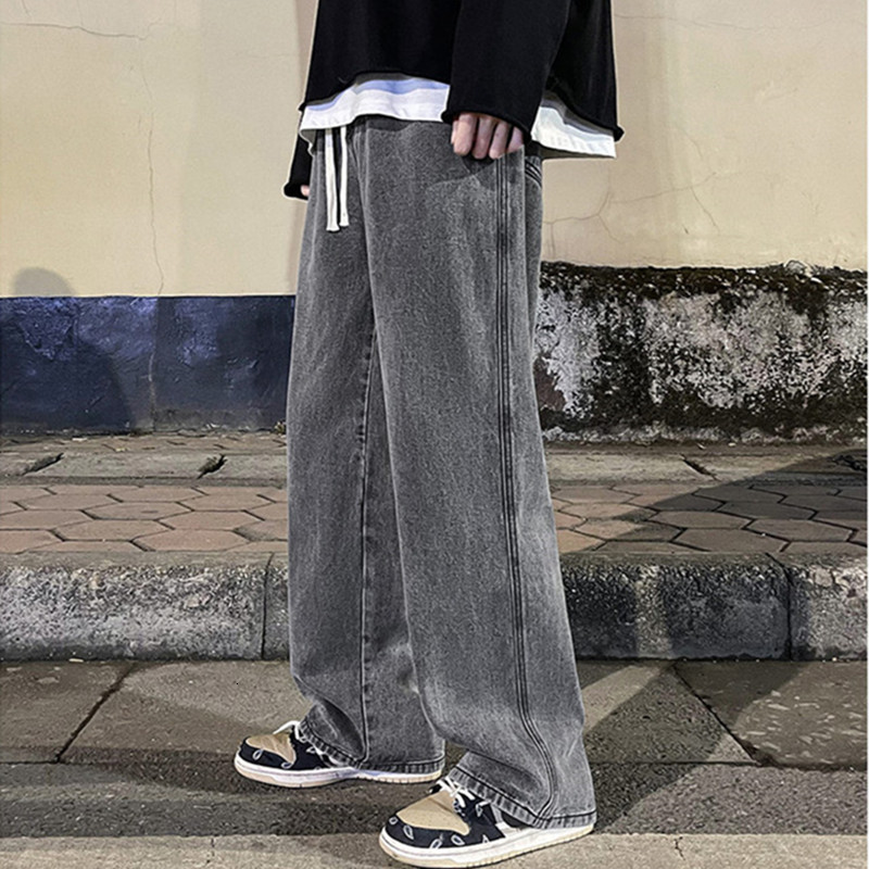 Mens Jeans Mens Korean Fashion Loose Jeans Classic Straight Baggy Wide Leg Trousers Men Street Hip Hop Denim Pants 230729