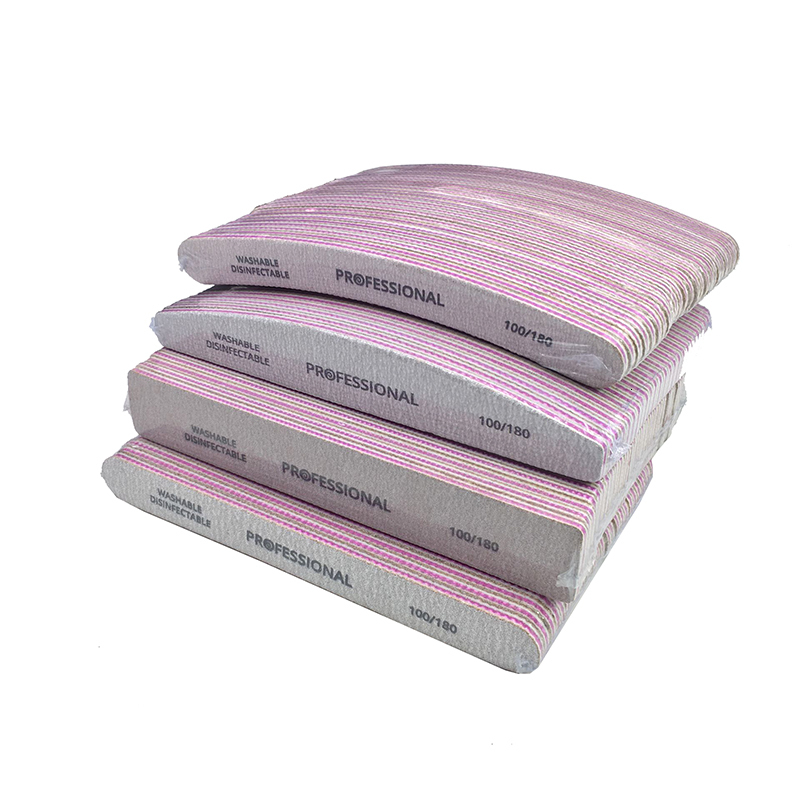 Nail Files 50Pcslot 80100180 Grey Sandpaper Nail File Curved Banana Sanding Nail Files Double Sided Emery Board Glitter Polishing Tools 230729