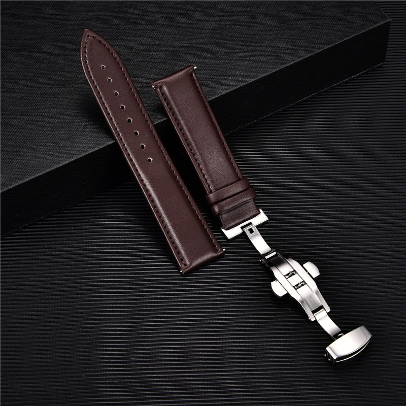 Watch Bands Smooth Genuine Calfskin Leather Watchband 18mm 20mm 22mm 24mm Straps with Solid Automatic Butterfly Buckle Business Watch Band 230729