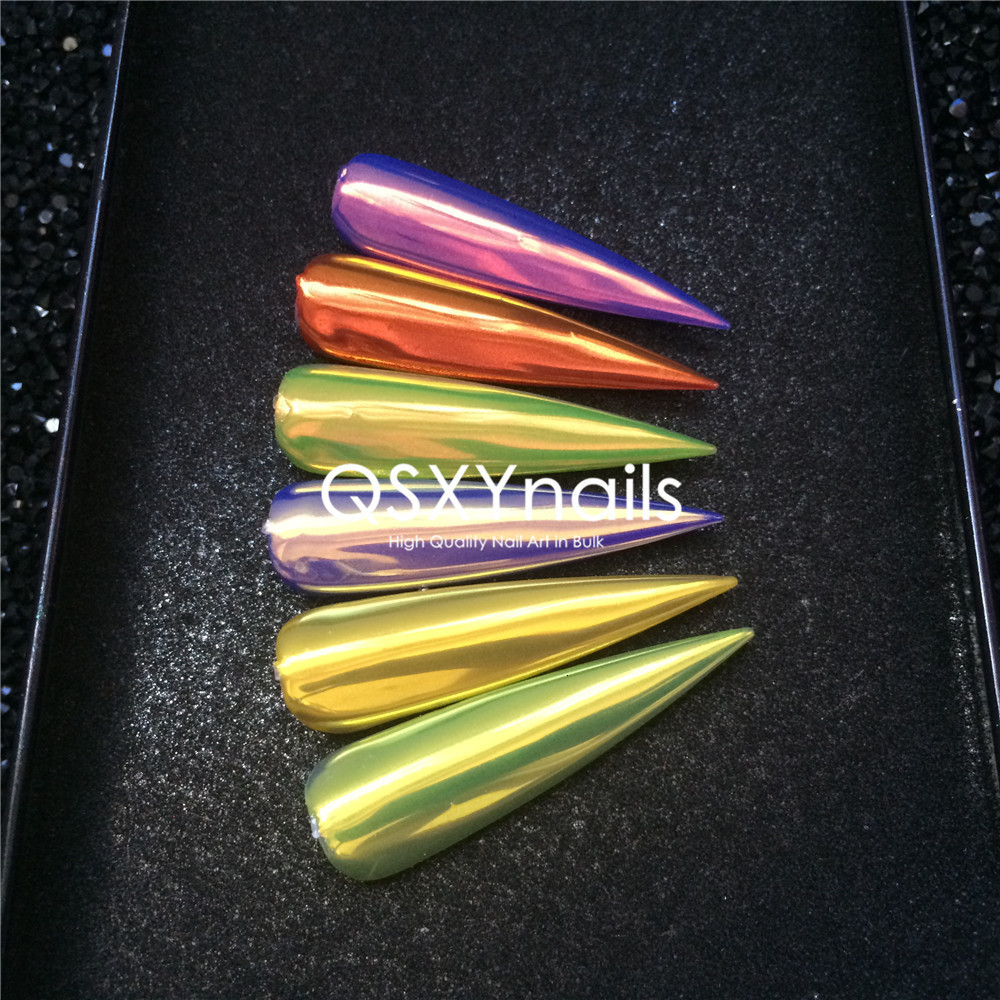 Nail Glitter 05g TOP QUALITY SUPER MIRROR Aurora Powder Neon Mermaid Unicorn Pigment Glitter Gold Orange Chrome Smooth Rubbing for Nail Gel 230729