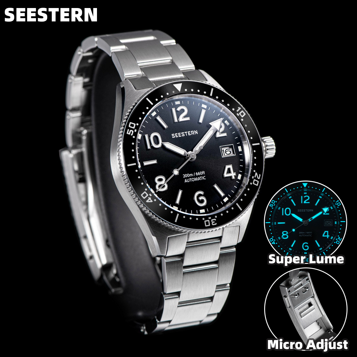 Other Watches SEESTERN Diver Men Watch Automatic Mechanical Wristwatches NH35 Movement Ceramic Bezel 20Bar Waterproof Sapphire Glass Lume S434 230729