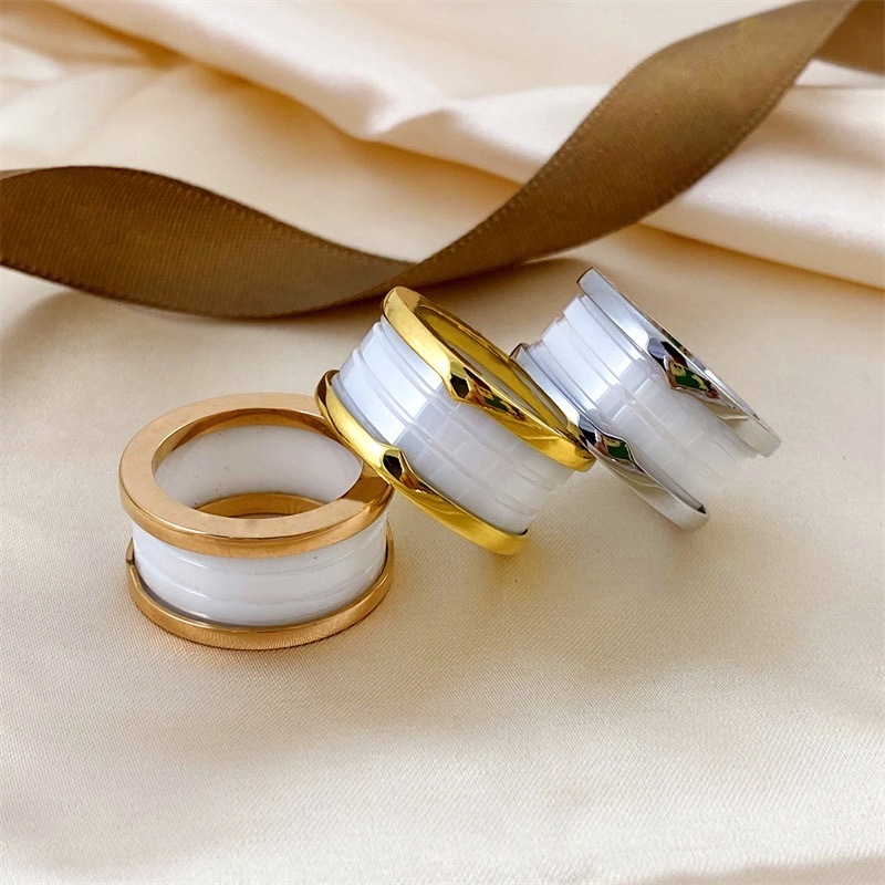 Wedding Rings VIP Jewelry Classic Ring Ceramics Stainless Steel Spring Wide Men Women High Quality Gold Couple Lover Gift 230729