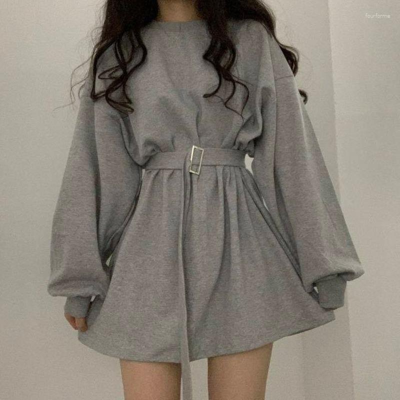 Women's Black Long Sleeve Mini Wrap Casual Gothic Goth Dress Streetwear Kpop Fashion Korean Style Haruku Polyester B4