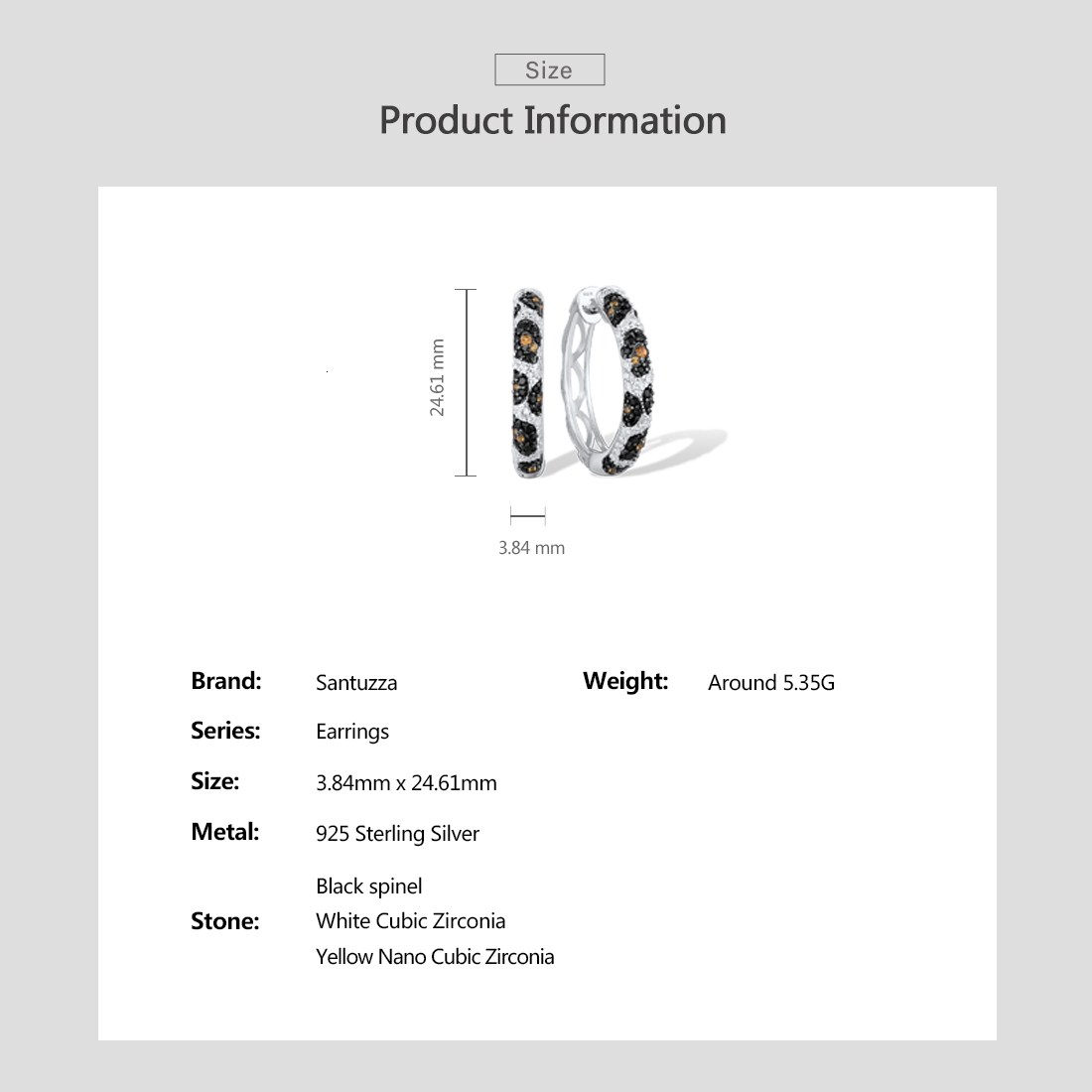 Hoop Huggie SANTUZZA Pure 925 Sterling Silver Earrings For Women Black Spinel Yellow White Cubic Zirconia Glamorous Trendy Fine Jewelry 230729