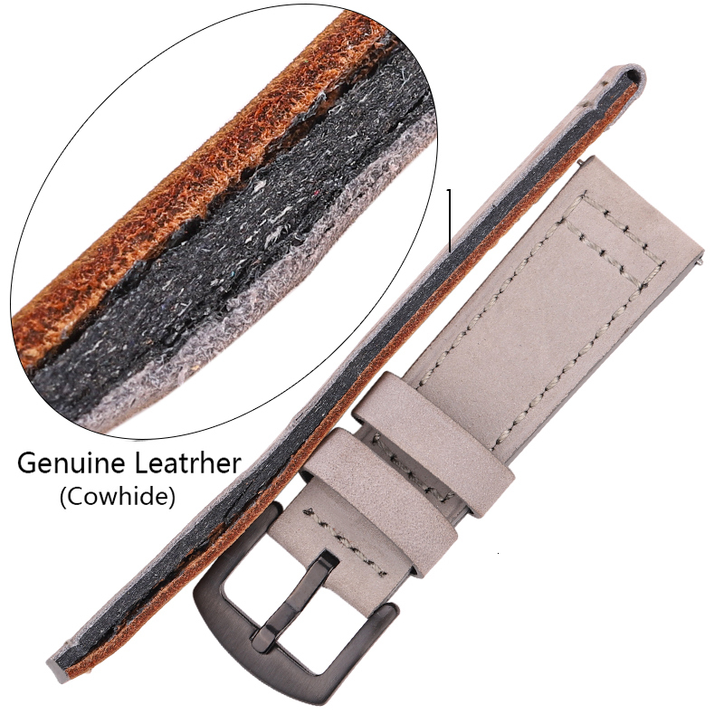 Watch Bands HENGRC Genuine Leather Watchbands Bracelet Black Blue Gray Brown Cowhide Watch Strap For Women Men 18 20mm 22mm 24mm Wrist Band 230729